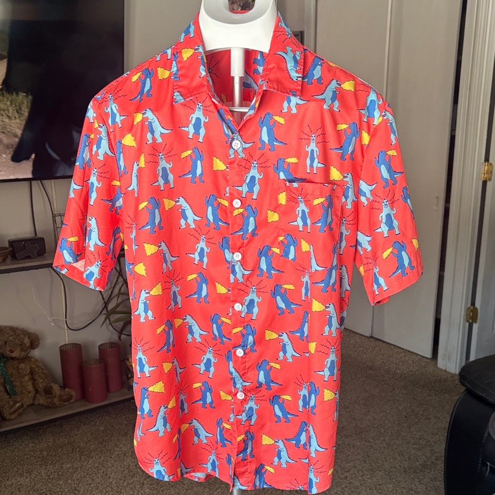 Men's coral Dinosaur Print Shirt